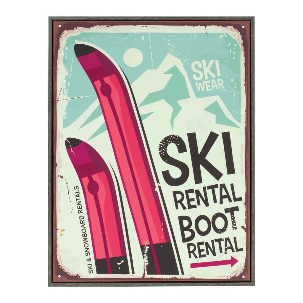 "Ski Rental Boot Rental" Christmas Wall Sign - 15.5" - Red and Blue