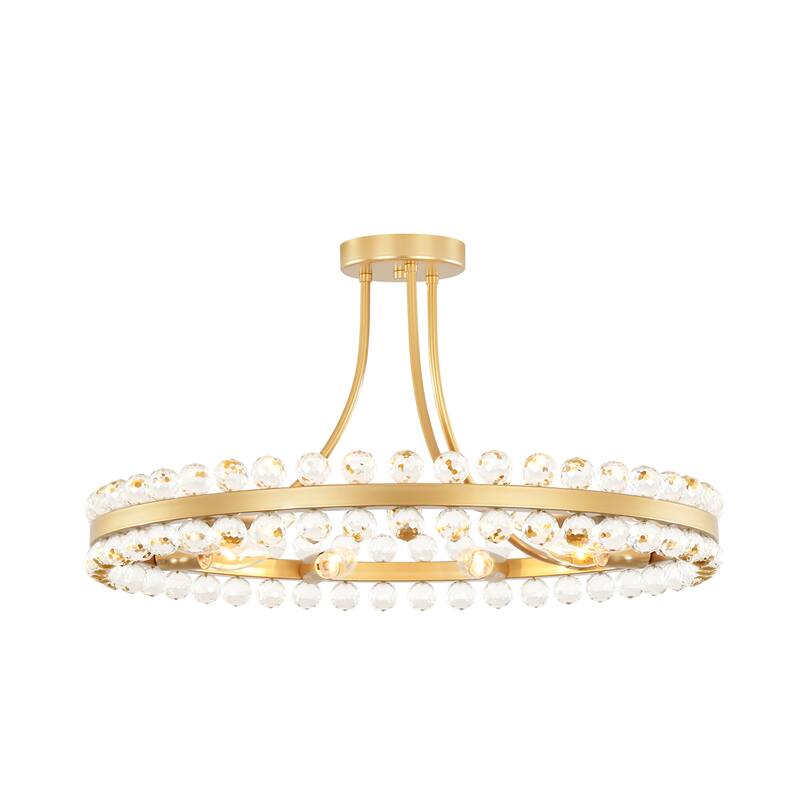 9-Light Modern Glam Round Traditional Crystal Chandelier, Flush Mount or chandelier Installation