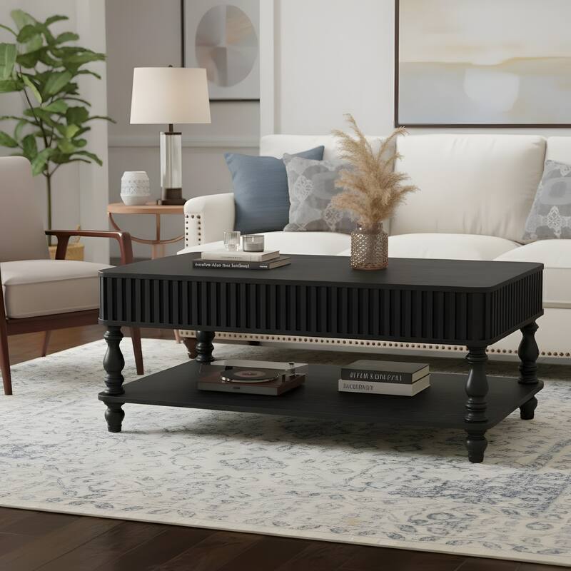 Rustic Style Lift-Top Coffee Table with Hidden & Open Storage