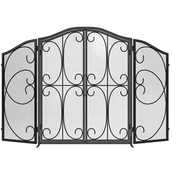 Modern 3Panel Metal Fireplace Screen with Doors Bed Bath & Beyond