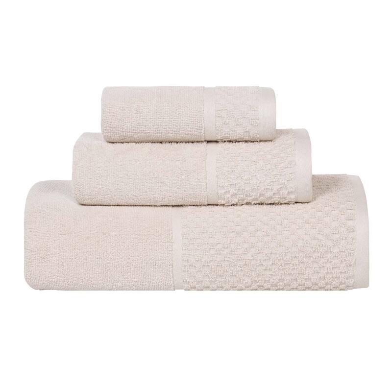 Superior Lodie Cotton Plush Absorbent Jacquard Solid 3 Piece Towel Set