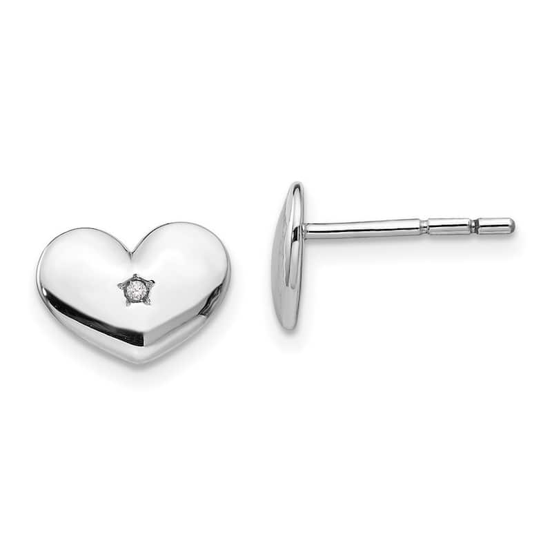 Curata Polished Ss White Ice Diamond Love Heart Post Earrings - 8x10.3mm Wide