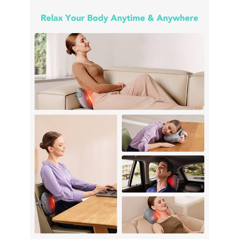 Electric Back Massager Cordless 4D Shiatsu Portable with Heat, Pain Relief & Lumbar Support