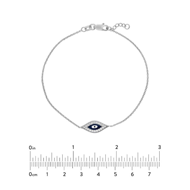 Curata 925 Sterling Silver 7" Cubic Zirconia Enamel Evil Eye Adjustable Bracelet - Rhodium, Yellow and Rose Gold Plated