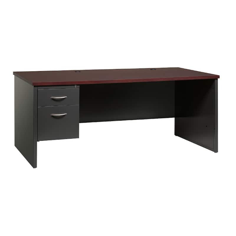 Hirsh Executive Office Modular Left-Hand Single Pedestal File Office Desk, 36" D x 72" W, Charcoal / Mahogany