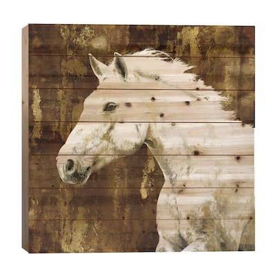 White Stallion Print On Wood by Martin Rose - Multi-Color