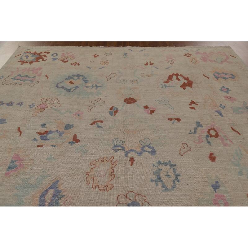 Vegetable Dye Oushak Turkish Area Rug Hand-knotted Wool Floral Carpet - 8'10"x 11'10"