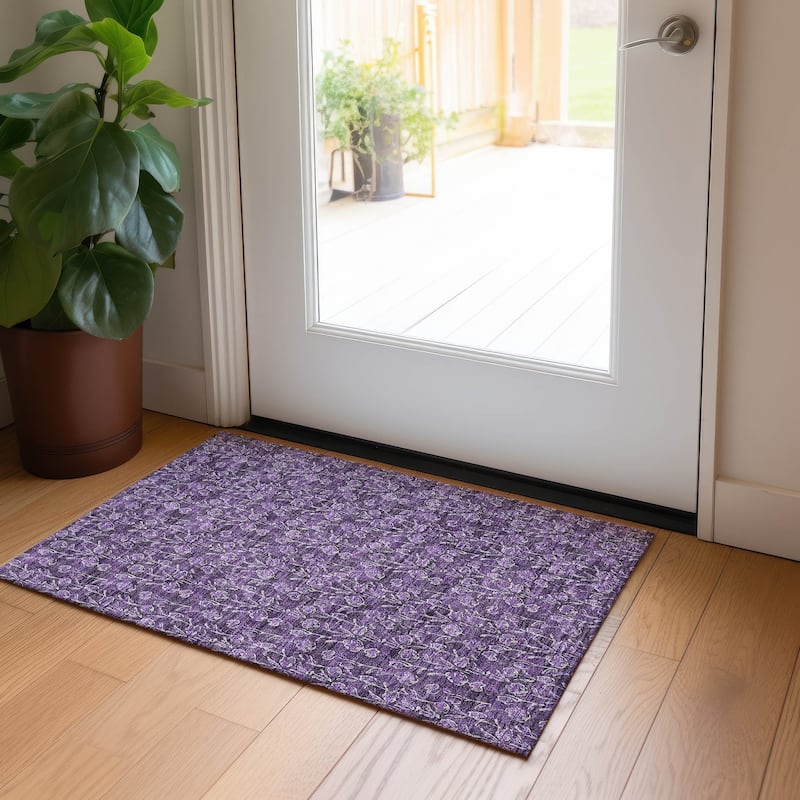 Machine Washable Indoor/ Outdoor Chantille Modern Floral Impressions Rug - Purple - 1'8" x 2'6"
