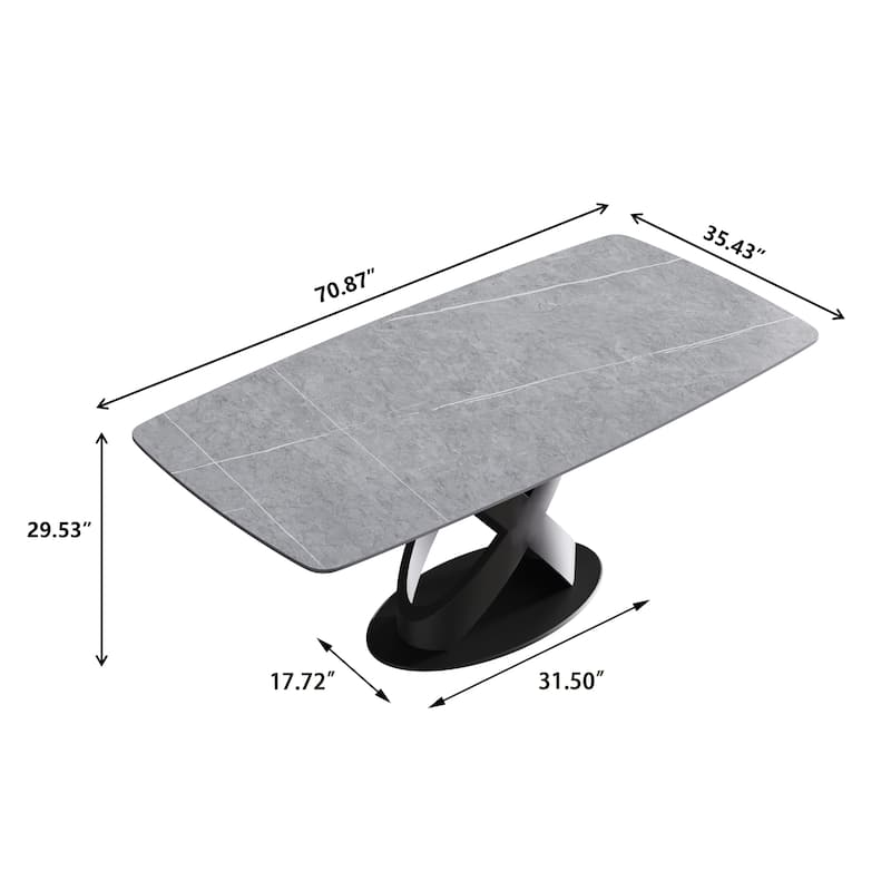 Marble Dining Table, Slate Panel with Metal Pedestal