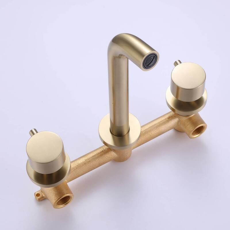 Wall Mounted Bathroom Sink Faucet 2 Handle Modern 8 Inch 3 Hole Bathroom Vanity Basin Lavatory Faucets Mixter Tap With Valve