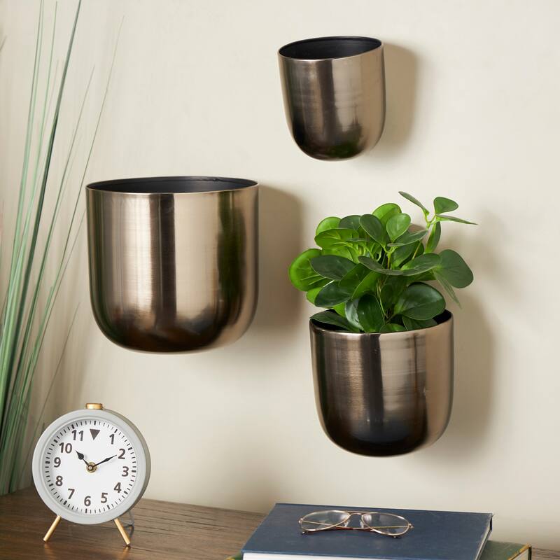 Gold, Black, Silver or White Metal Indoor Outdoor Floating Wall Planter (Set of 3) - S/3 9", 7", 6"H