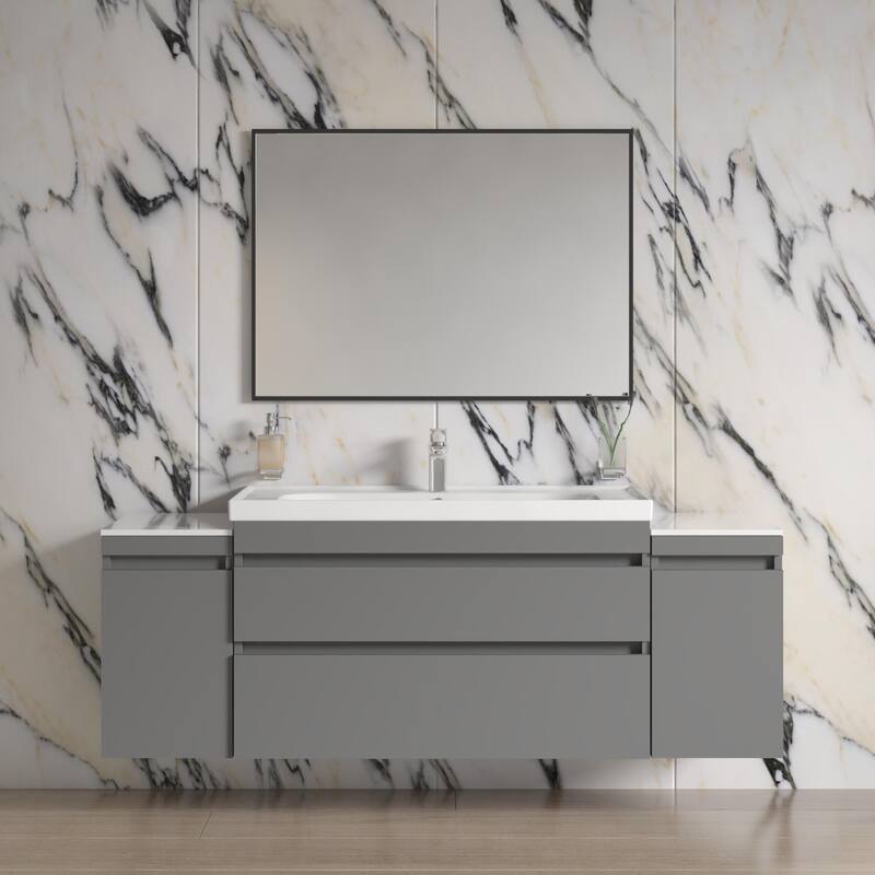 Modern Wall-Mounted Bathroom Vanity with Washbasin Niagara Gray Matte Non-Toxic MDF-24"-Simple 24"