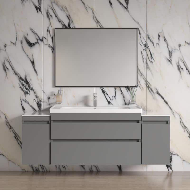 Modern Wall-Mounted Bathroom Vanity with Washbasin Niagara Gray Matte Non-Toxic MDF-24"-Simple 40"