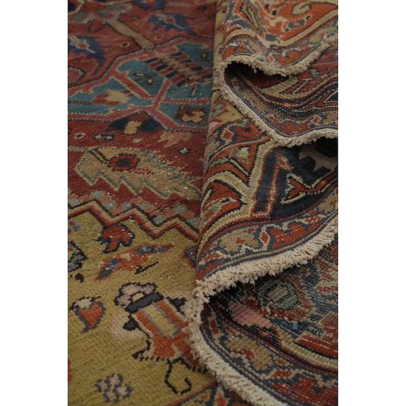 Hand Knotted Oriental 100% Wool Carpet Traditional Medallion Oranges & Rust Heriz (serapi) Area Rug - 10' 7'' X 8' 9''