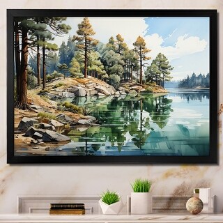 Designart "Pine Tree Reflections I" Tree Pine Framed Canvas Art Print ...