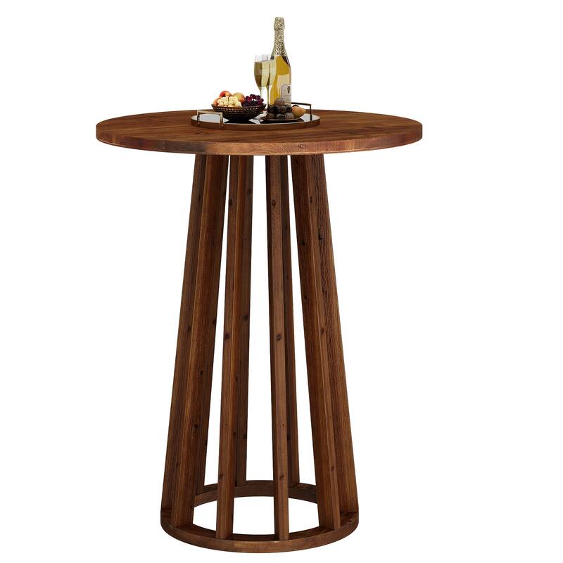 37" H Modern Round Solid Wood Bar Table