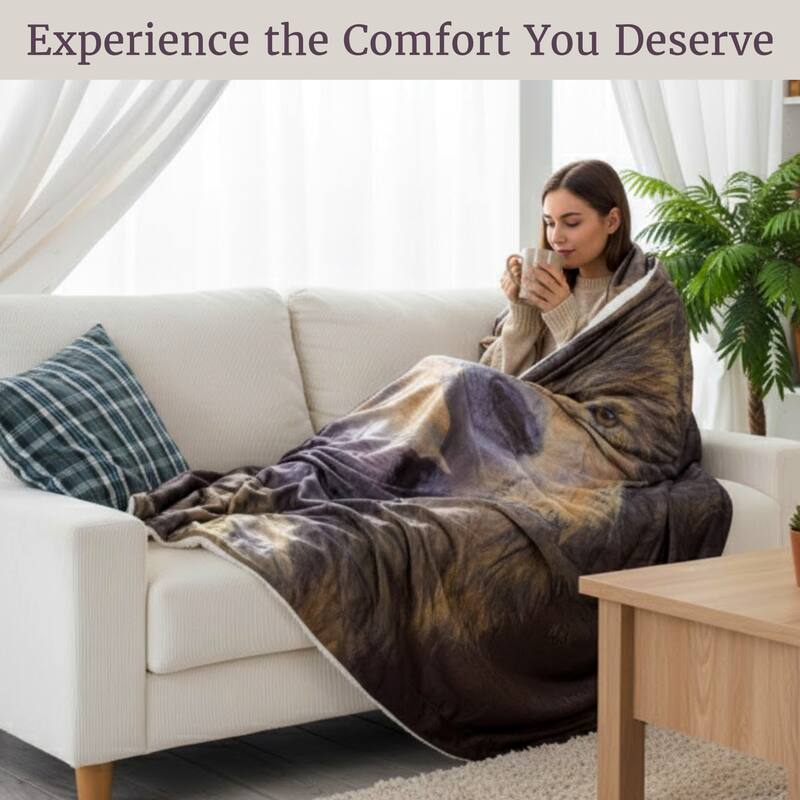 Sherpa Fleece Throw Blanket - Wolf Print by Lavish Home