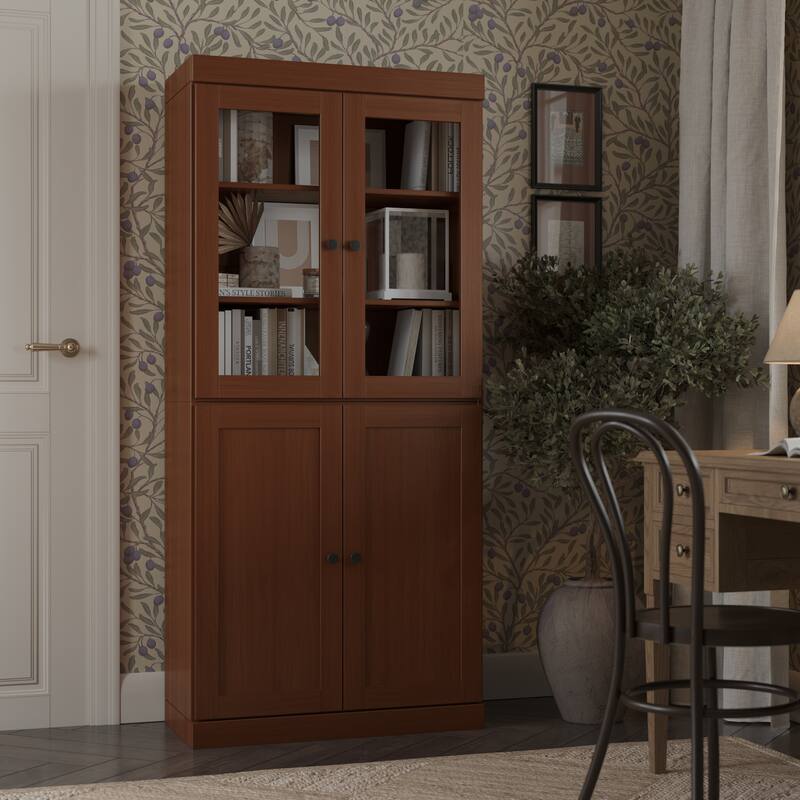 Palace Imports 100% Solid Wood 6-Shelf Bookcase with Clear Glass, Shaker Doors and Adjustable Shelves
