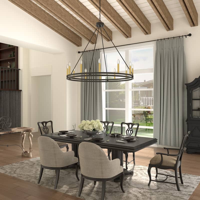 Acroma 12-light Farmhouse Black Wagon Wheel Chandelier