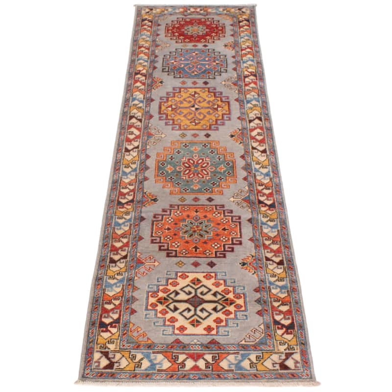 ECARPETGALLERY Hand-knotted Uzbek Ghazni Silver Wool Rug - 2'7 x 9'10