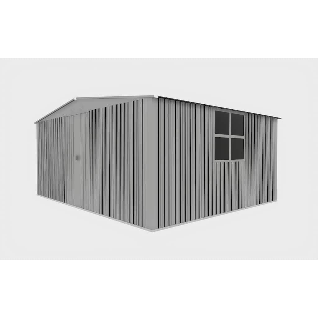 Grey Metal Apex Roof Shed with Ventilation and Dual Storage Design - 153.1” W x 80.3” H x 129.4” D