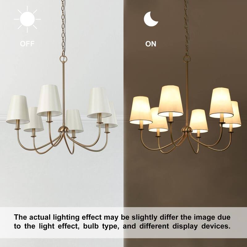 Bella Mid-century Modern Gold 6-Light Chandelier with Fabric Shade for Dining Living Room - D27"x H 24.5"