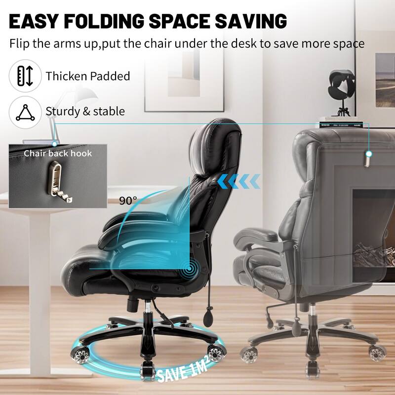 600LBS Big and Tall Office Chair for Heavy People, Extra Wide Seat and Adjustable Lumbar, Executive Chair with High Back