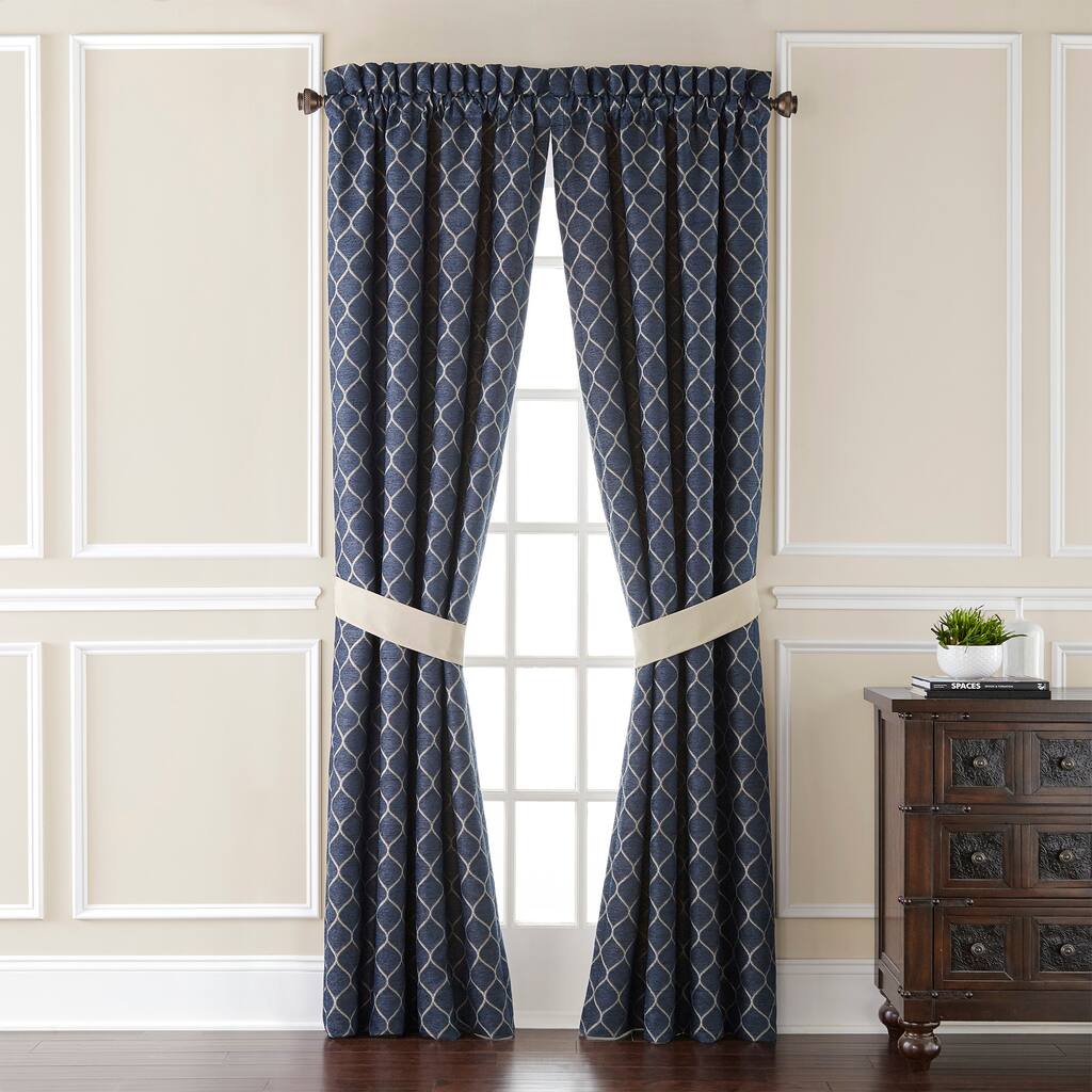 Croscill Valentina Lined Pole Top Drapery 82x84, Navy - 82x84