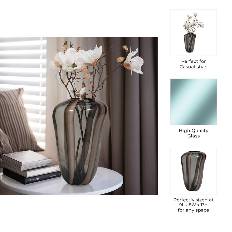 Glass Modern Striped Decorative Vase - Brown