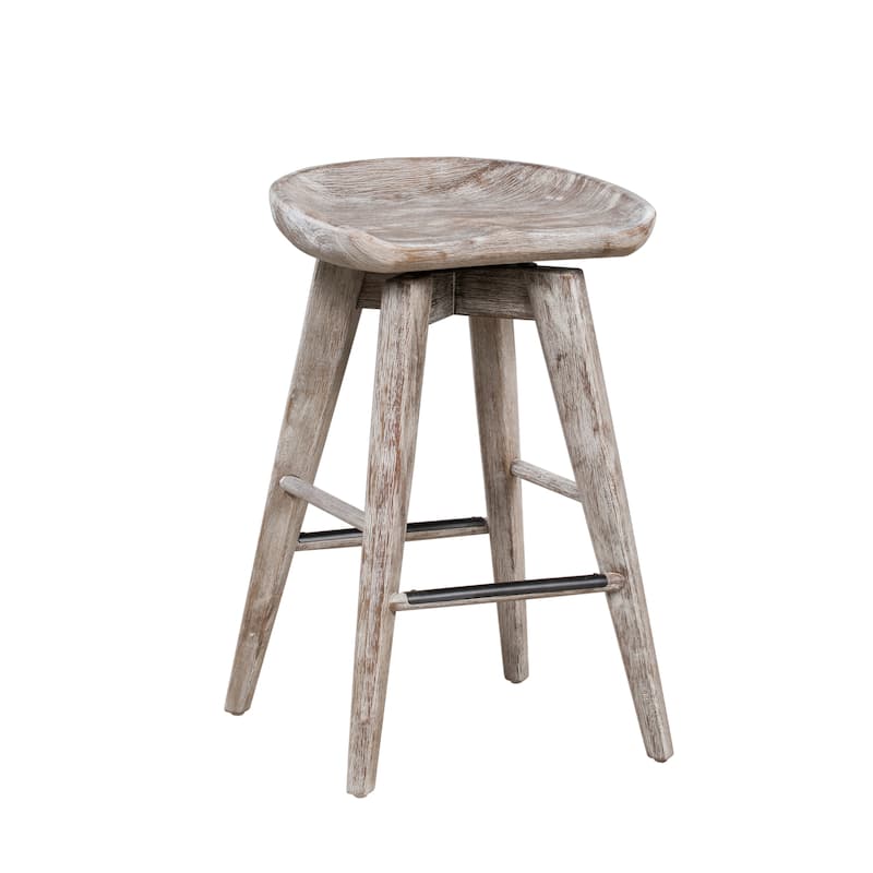 Bali Backless Wood Swivel Indoor Barstool - N/A