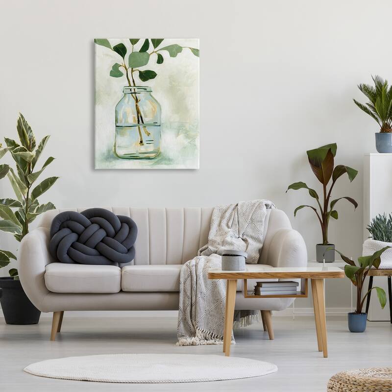 Stupell Green Eucalyptus Branch Glass Jar Contemporary Still Life Canvas Wall Art