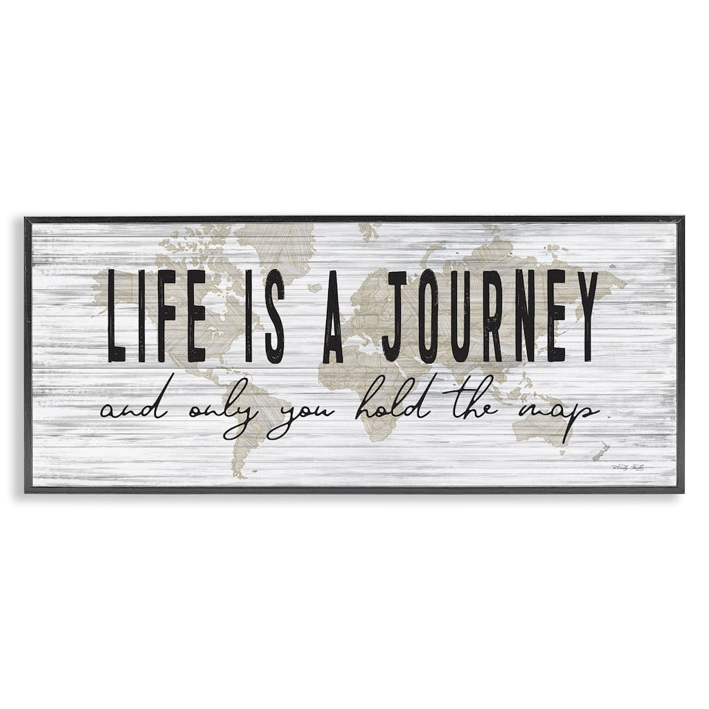 Stupell Life Is a Journey Rustic World Map Framed Wall Art, Design by Cindy Jacobs - Grey