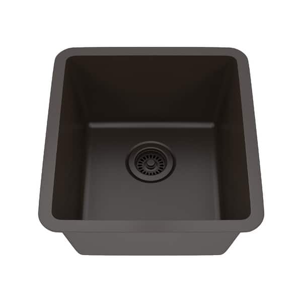 slide 2 of 7, 16 Inch Lexicon Platinum Quartz Composite Drop-in Undermount Single Bowl Mocha Kitchen Sink LP-1618-M-SO Mocha