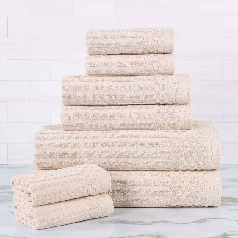 Superior Soho Ribbed Cotton 8-Piece Assorted Towel Set - Ivory