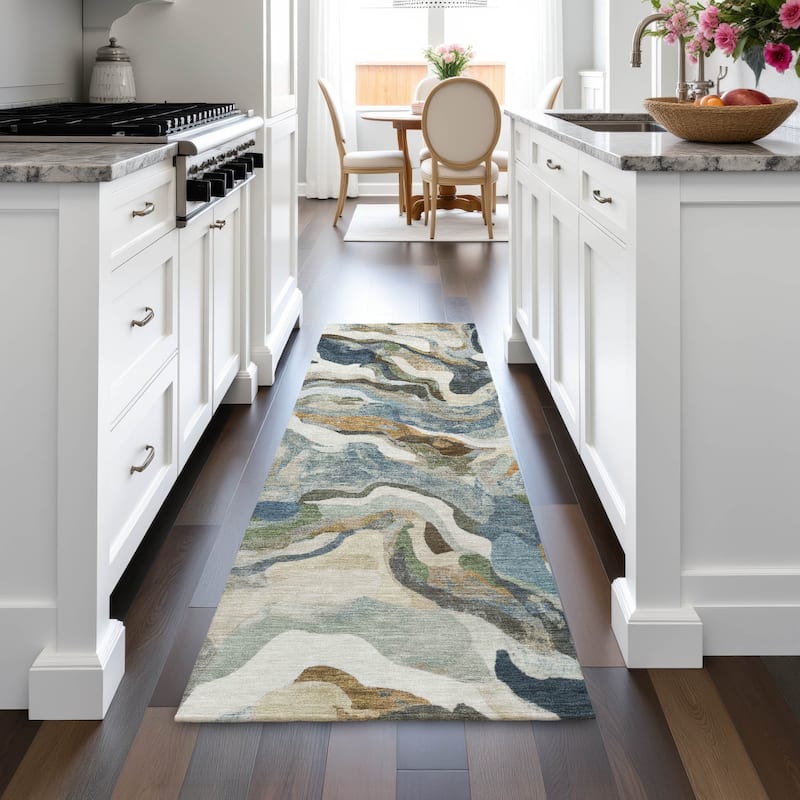 Machine Washable Indoor/Outdoor Modern Brushstrokes Chantille Rug