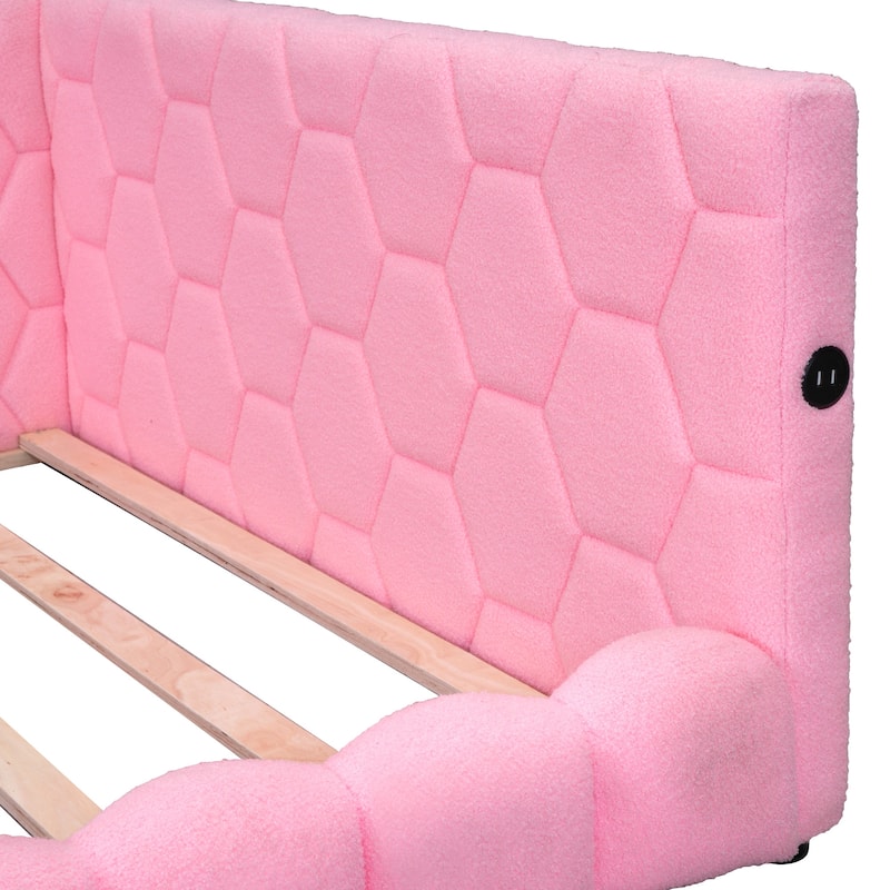 Full Size Teddy All-in-One Daybed w/ USB Ports Platform Upholstered Bed