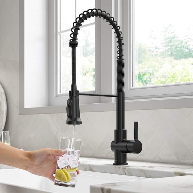 Kraus Britt Commercial 3-Function 1-Handle Pulldown Kitchen Faucet - KFF-1691 - 22" Height - MB - Matte Black