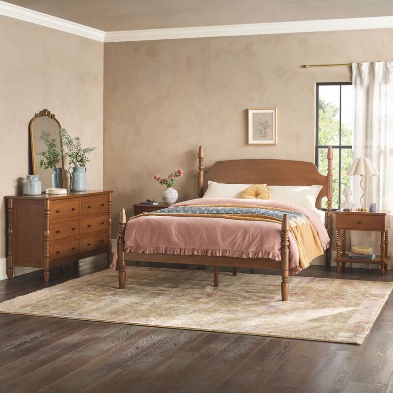 Walker Edison Queen Bed with Dresser and 1-Drawer Nightstands Bedroom Set
