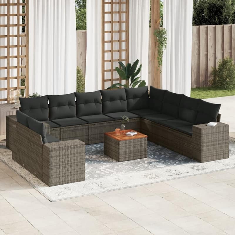 vidaXL Patio Sofa Set with Cushions Outdoor Furniture 11 Piece Poly Rattan - 21.7 x 21.7 x 14.6 - Gray Large