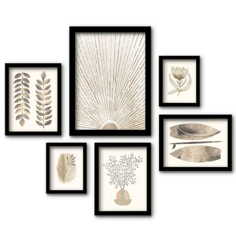 Americanflat - Modern Tropical Neutral Sunburst Botanticals - 6 Piece Framed Gallery Wall Set