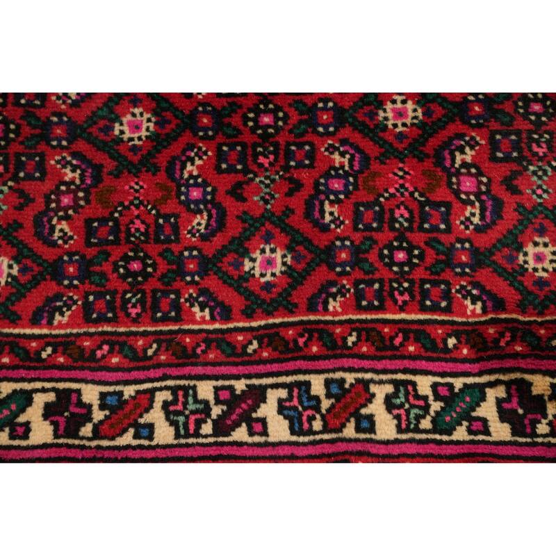 Hand Knotted Oriental 100% Wool Carpet Traditional Geometric Red Hossainabad Runner Rug - 31' 6'' X 2' 8''