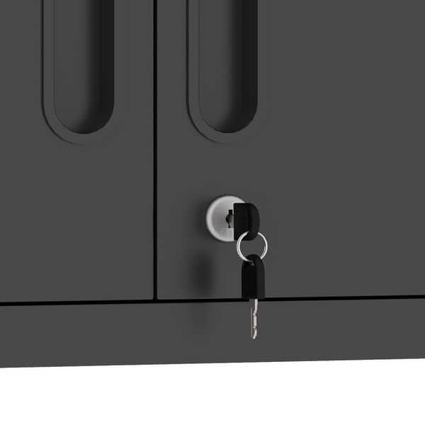 JZD 31-Inch Wall Hanging Garage Cabinet, 2 Locking Doors & 2 Adjustable Shelves, Black And Gray
