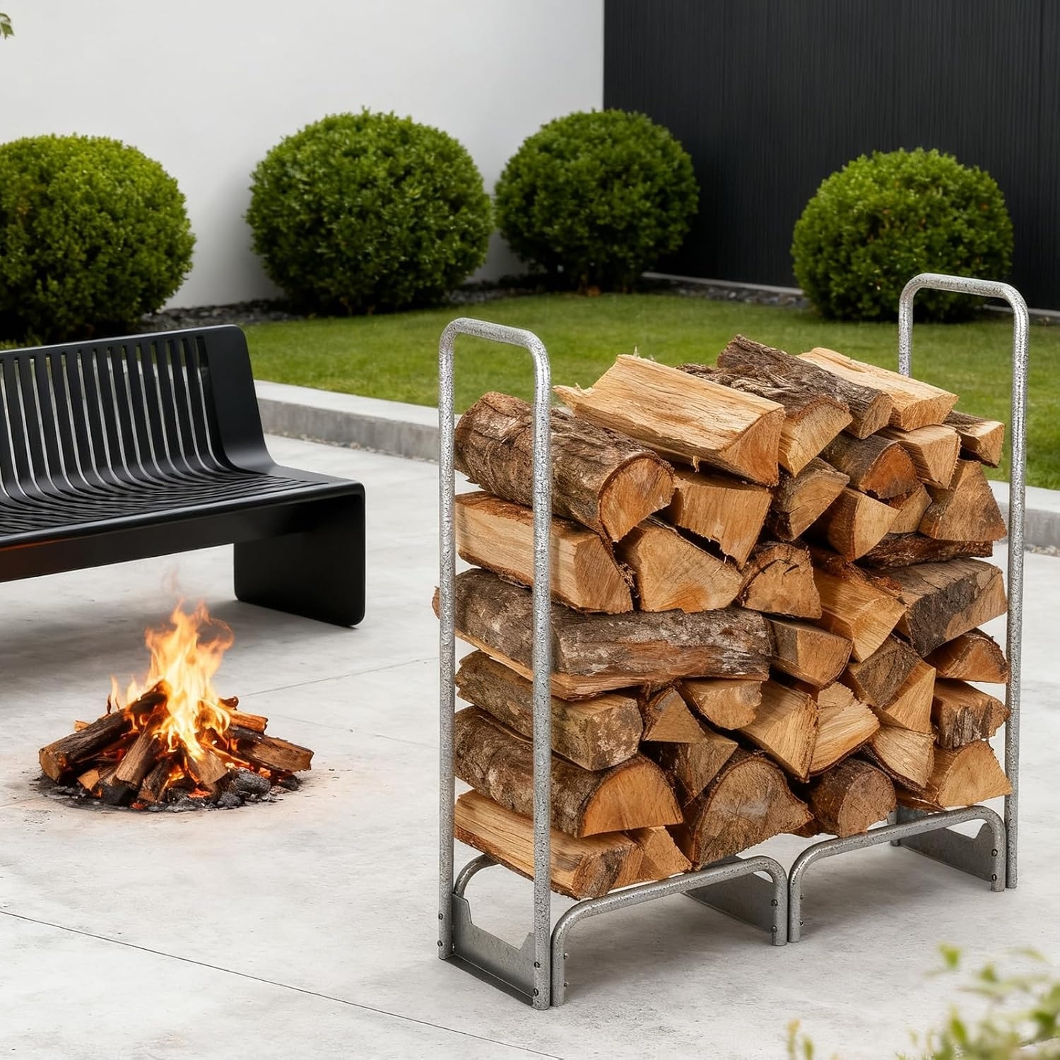 4FT Heavy Duty Firewood Rack with Waterproof Cover, Steel Log Holder Storage Stand for Indoor Outdoor Fireplace