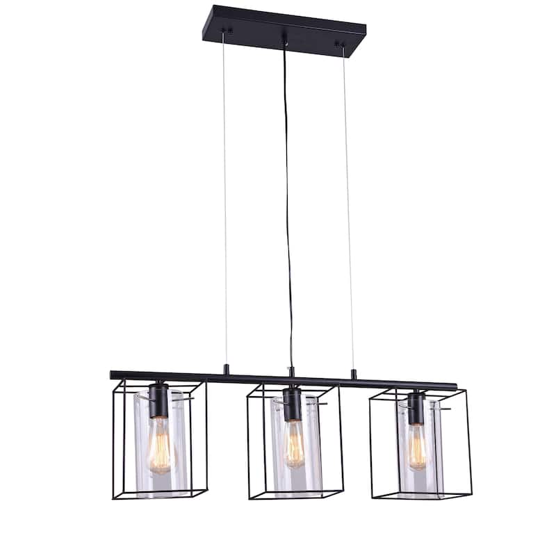 Leena Black 3-Light Linear Chandelier with Clear Cylinder Glass Shade