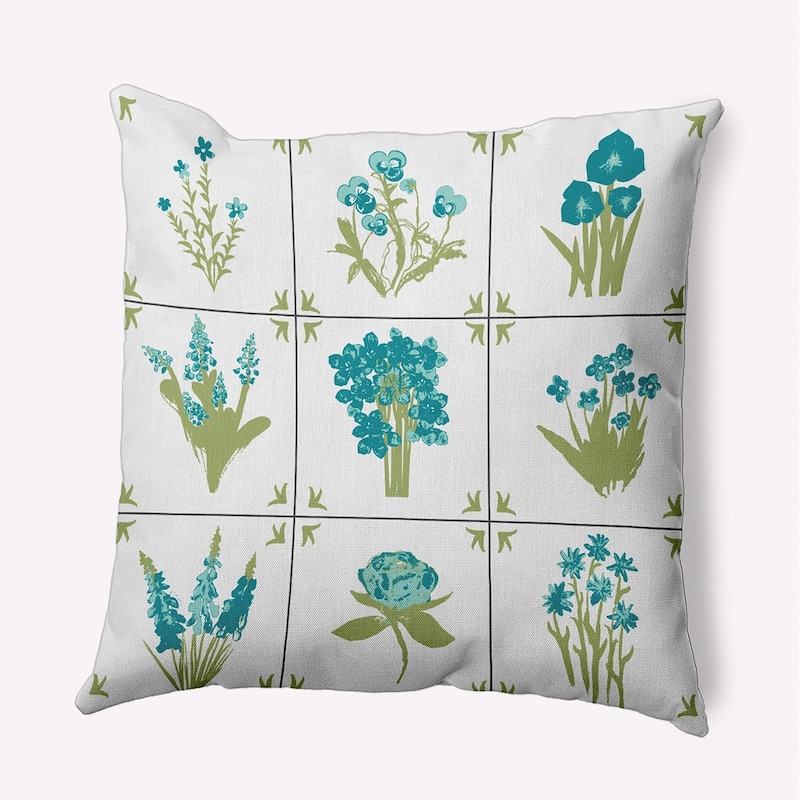 Framed Field Flowers Indoor/Outdoor Throw Pillow - Lake Blue - 20" x 20"