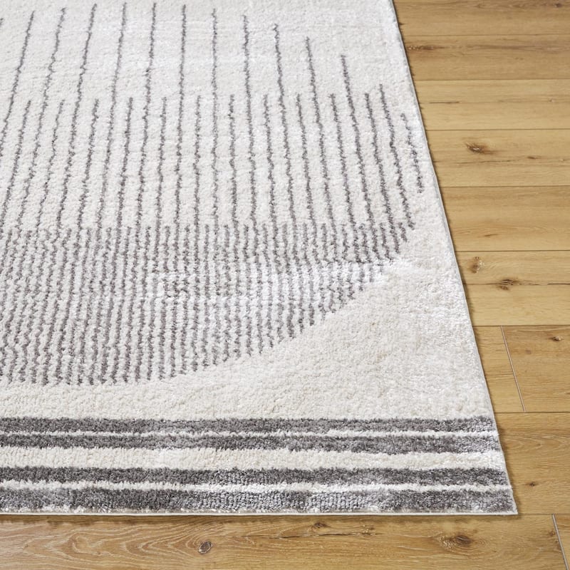 Livabliss Scandinavian Fossay Shag Stripe Washable Area Rug - 2'7" x 7'3" - Light Beige/ Charcoal