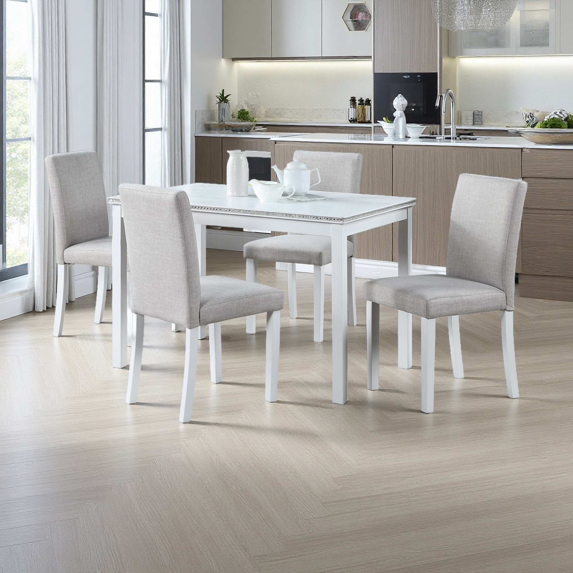 35"H Set of 4 Dining Chairs - Stylish Solid Wood with Padded Seat, Ergonomic Backrest, Space-Saving Design