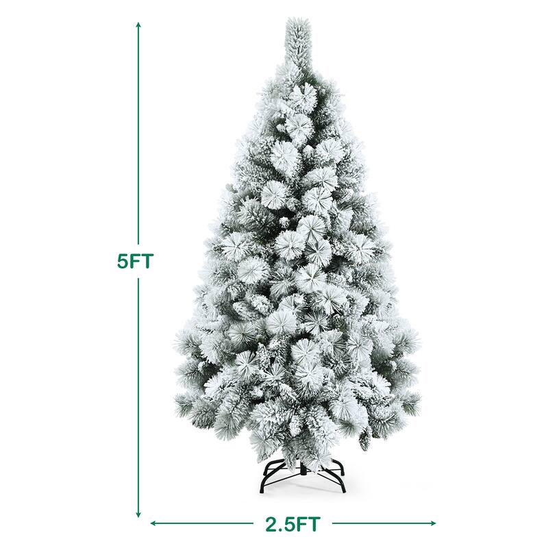 Costway 5ft/6ft/7ft Snow Flocked Hinged Artificial Slim Christmas Tree