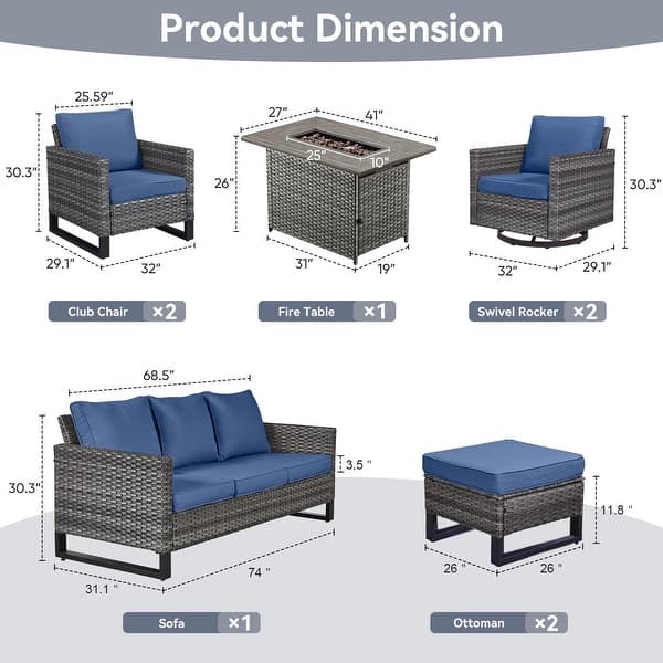 dimension image slide 14 of 24, Gymojoy Outdoor Fire Pit Conversation Set, Patio Furniture with Cushions