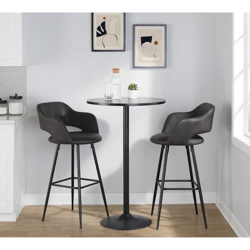 Porch & Den Vallen 30" Fixed-Height Faux Leather Counter Stool with Metal Legs & Square Footrest (Set of 2)